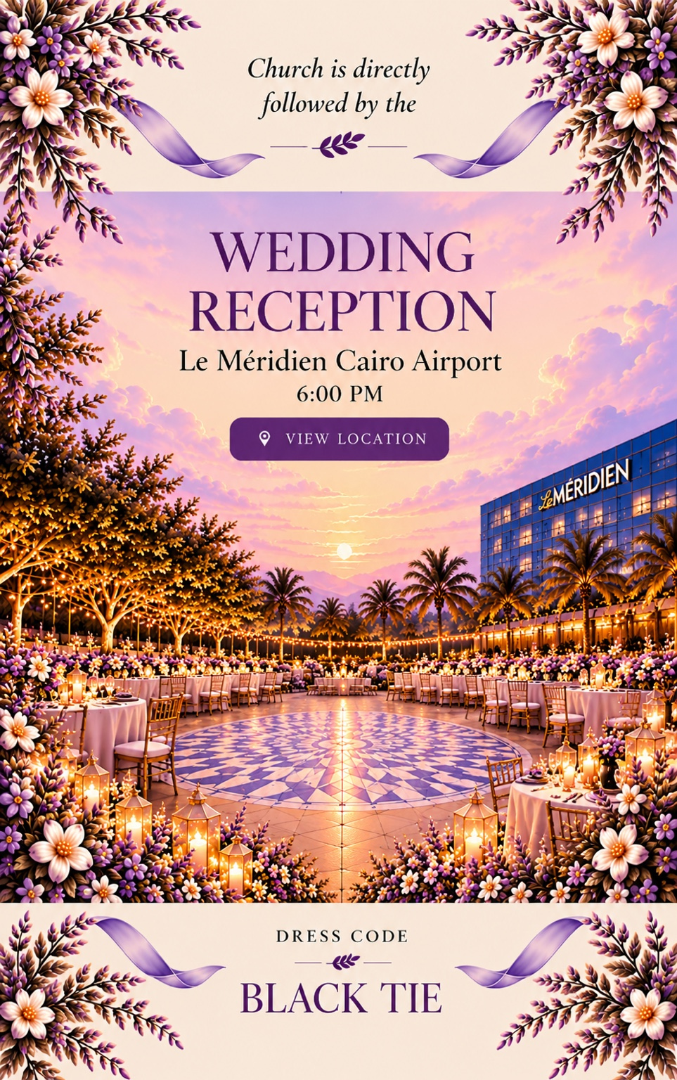 Wedding reception at Le Méridien Cairo Airport and black tie dress code