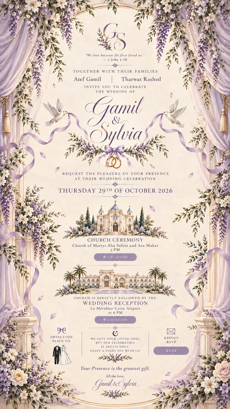 Gamil and Sylvia wedding invitation, Thursday 29 October 2026